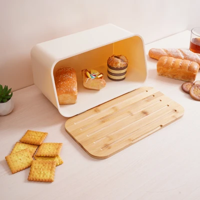 Gambar Culinart Afro Tempat Roti Dengan Tutup Bambu 35x19x20 cm - Krem