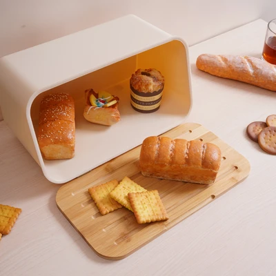 Gambar Culinart Afro Tempat Roti Dengan Tutup Bambu 35x19x20 cm - Krem