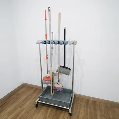Gambar Maxbuilt Organizer Sapu & Alat Pel - Abu-Abu