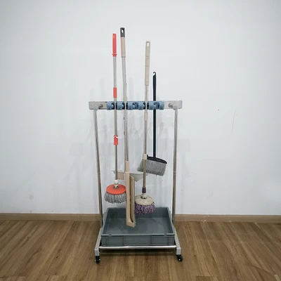 Gambar Maxbuilt Organizer Sapu & Alat Pel - Abu-Abu