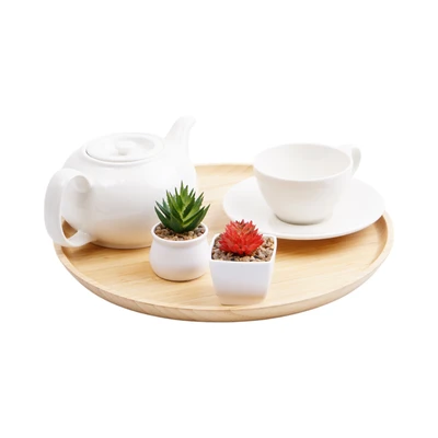 Gambar Culinart Walderu Nampan Saji Bambu Round 32.5x32.5x2 cm - Cokelat