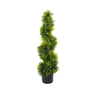 Gambar Forhom Tanaman Artifisial Topiary Spiral Twist Cypress Dengan Pot 24x24x90 cm - Hijau