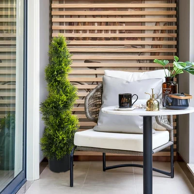 Gambar Forhom Tanaman Artifisial Topiary Spiral Twist Cypress Dengan Pot 24x24x90 cm - Hijau