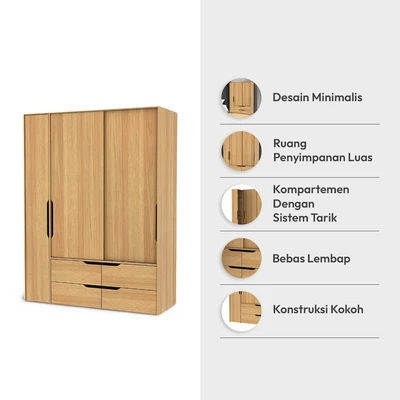 Gambar Informa Magno Lemari Pakaian 3 Pintu - Cokelat Euro Oak