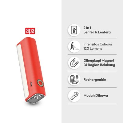 Gambar APA Senter Rechargeable 2 Watt 120 Lumen Dengan Magnet - Merah