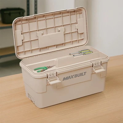 Gambar Maxbuilt 44.5x23.7x23.6 cm Kotak Perkakas Dengan Organizer - Krem Beige