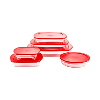 Gambar Culinart Wadah Saji Kaca Dengan Tutup Round 1.4 Liter - Merah