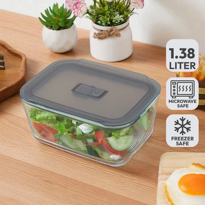 Gambar Picas Wadah Makanan Kaca Rectangular 1.38 Liter - Abu-Abu