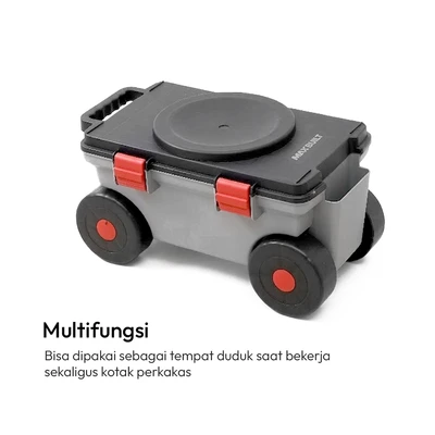 Gambar Maxbuilt Kotak Perkakas Dengan Tempat Duduk & Roda - Hitam