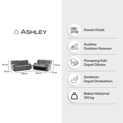 Gambar Ashley Tulen Sofa Fabric 2 & 3 Seater - Abu-Abu