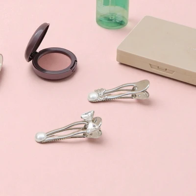 Gambar Ataru Jepit Rambut Ribbon Pearl Set 2 pcs - Silver