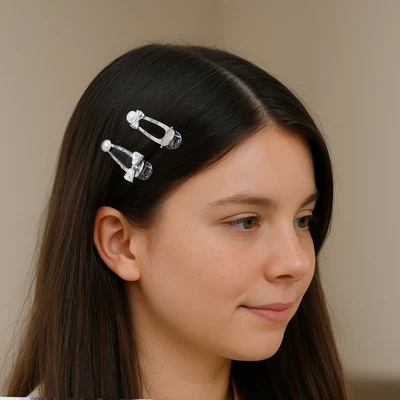 Gambar Ataru Jepit Rambut Ribbon Pearl Set 2 pcs - Silver