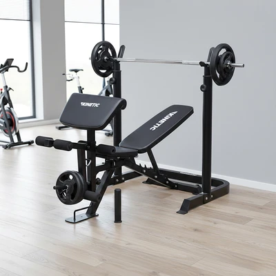 Gambar Kinetic Set Smart Weight Bench Dengan Plate & Bar 1.6 mtr - Hitam