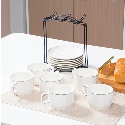 Gambar Appetite Luna Cangkir & Saucer Porcelain Dengan Rak 220 ml Set 6 pcs - Putih
