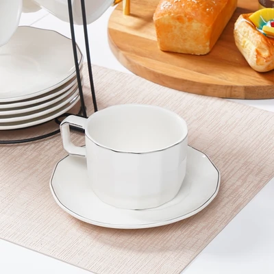 Gambar Appetite Luna Cangkir & Saucer Porcelain Dengan Rak 220 ml Set 6 pcs - Putih
