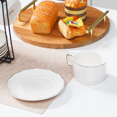 Gambar Appetite Luna Cangkir & Saucer Porcelain Dengan Rak 220 ml Set 6 pcs - Putih