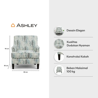 Gambar Ashley Akinlane Accent Sofa Fabric 1 Seater - Biru/Abu-Abu