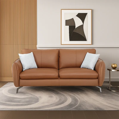 Gambar Ferrara Charles Sofa Kulit 3 Seater - Cokelat