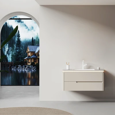Gambar Informa Leisha Kabinet Kamar Mandi LED Dengan Laci Penyimpanan - Krem Beige