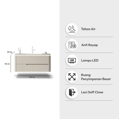 Gambar Informa Leisha Kabinet Kamar Mandi LED Dengan Laci Penyimpanan - Krem Beige