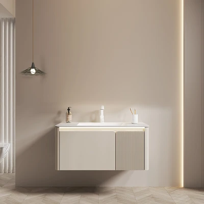 Gambar Informa Leisha Kabinet Kamar Mandi 1 Pintu LED Dengan Laci - Krem Beige