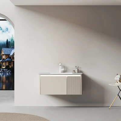 Gambar Informa Leisha Kabinet Kamar Mandi 1 Pintu LED Dengan Laci - Krem Beige