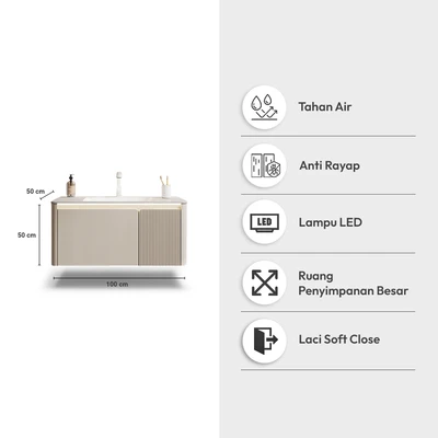 Gambar Informa Leisha Kabinet Kamar Mandi 1 Pintu LED Dengan Laci - Krem Beige