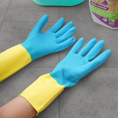 Gambar Proclean Ukuran M Sarung Tangan Panjang Latex - Biru/Kuning