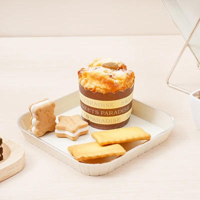 Gambar Culinart Chikku Piring Saji Dengan Holder Besi Set 9 pcs - Putih Ivory