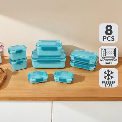 Gambar Picas Wadah Makanan Clip Lock Two Tone Set 8 pcs - Biru Teal