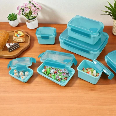 Gambar Picas Wadah Makanan Clip Lock Two Tone Set 8 pcs - Biru Teal