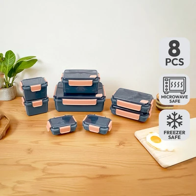 Gambar Picas Wadah Makanan Clip Lock Two Tone Set 8 pcs - Biru