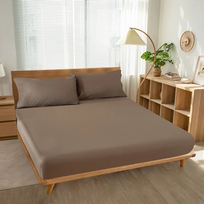 Gambar Informa 180x200 cm Seprai King Katun Fitted - Cokelat Tua
