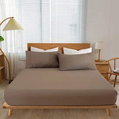 Gambar Informa 180x200 cm Seprai King Katun Fitted - Cokelat Tua