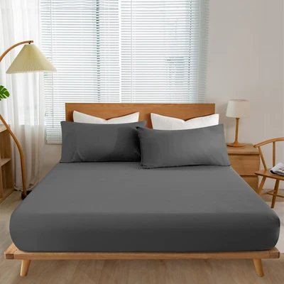 Gambar Informa 180x200 cm Seprai King Katun Fitted - Abu-Abu Tua