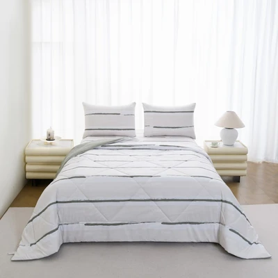 Gambar Informa 180x200 cm Set 6 Pcs Seprai King Microfiber Yuko - Krem/Abu-Abu