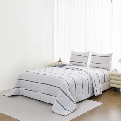 Gambar Informa 180x200 cm Set 6 Pcs Seprai King Microfiber Yuko - Krem/Abu-Abu