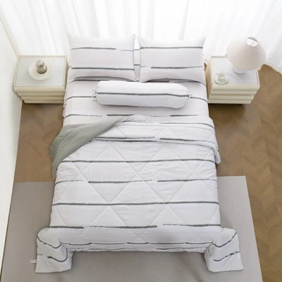 Gambar Informa 180x200 cm Set 6 Pcs Seprai King Microfiber Yuko - Krem/Abu-Abu