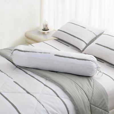 Gambar Informa 180x200 cm Set 6 Pcs Seprai King Microfiber Yuko - Krem/Abu-Abu