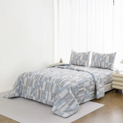 Gambar Informa 180x200 cm Set 6 Pcs Seprai King Microfiber Yoshi - Abu-Abu/Biru