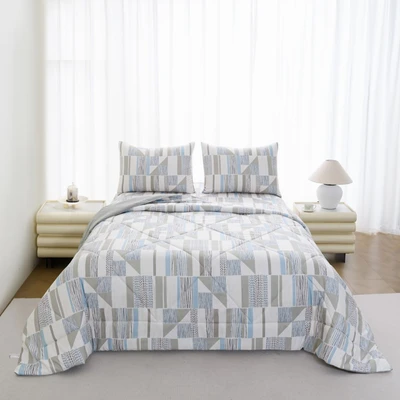 Gambar Informa 160x200 cm Set 6 Pcs Seprai Queen Microfiber Yoshi - Abu-Abu/Biru