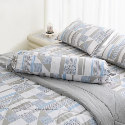 Gambar Informa 160x200 cm Set 6 Pcs Seprai Queen Microfiber Yoshi - Abu-Abu/Biru