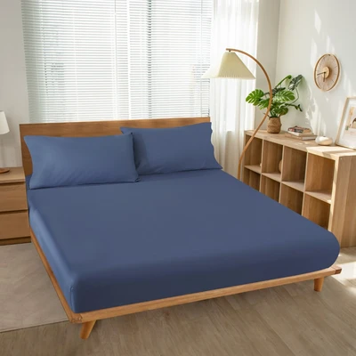 Gambar Informa 200x200 cm Seprai Super King Katun Fitted - Biru Tua