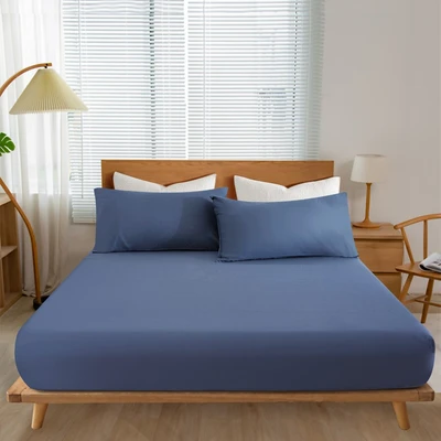 Gambar Informa 180x200 cm Seprai King Katun Fitted - Biru Tua