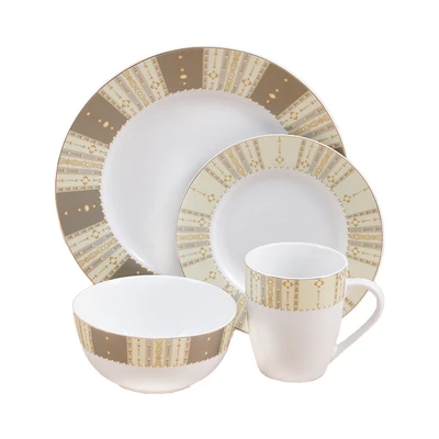 Gambar Delicia Najma Perlengkapan Makan Porcelain Set 16 pcs - Putih/Cokelat
