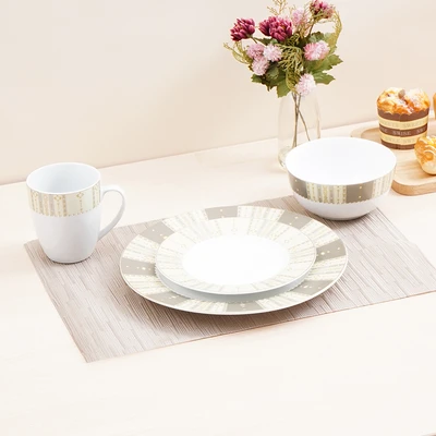 Gambar Delicia Najma Perlengkapan Makan Porcelain Set 16 pcs - Putih/Cokelat