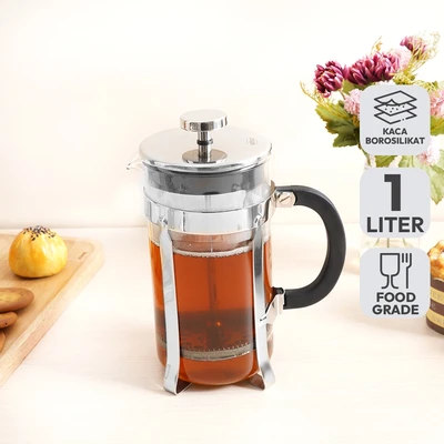 Gambar Culinart Teko Kopi Kaca Borosilikat French Press 1 Liter - Silver