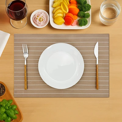 Gambar Forhom Tatakan Piring PVC Stripe 30x45 cm Set 4 pcs - Krem