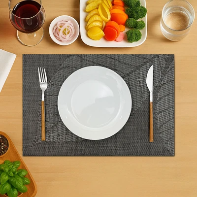 Gambar Forhom Tatakan Piring PVC Leaf 30x45 cm Set 4 pcs - Hitam