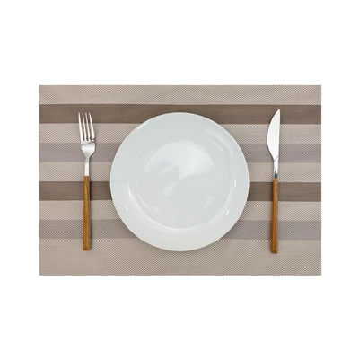 Gambar Forhom Tatakan Piring PVC Stripe 30x45 cm Set 4 pcs - Abu-Abu/Cokelat